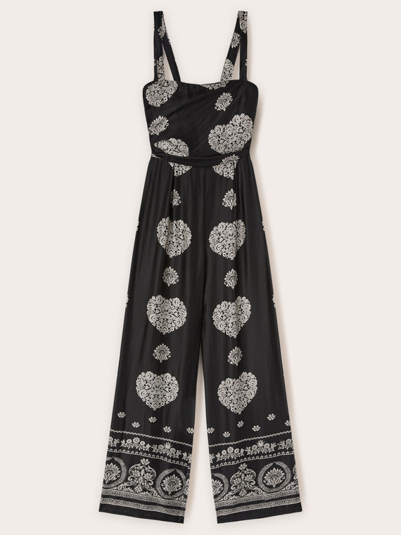 Long jumpsuit in ethnic patterned satin
