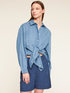 Denim-effect oversized shirt with rhinestones image number 0