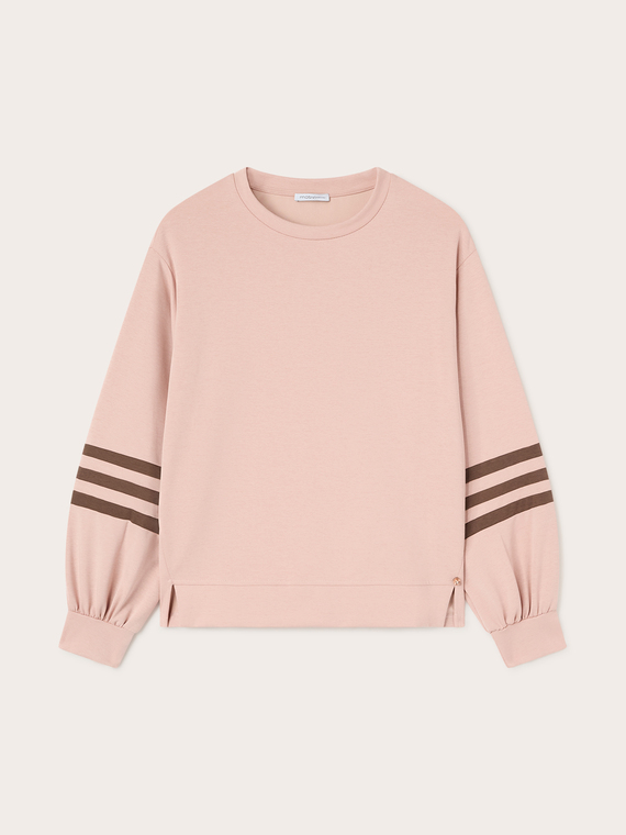 Closed sweatshirt with contrasting bands and slit