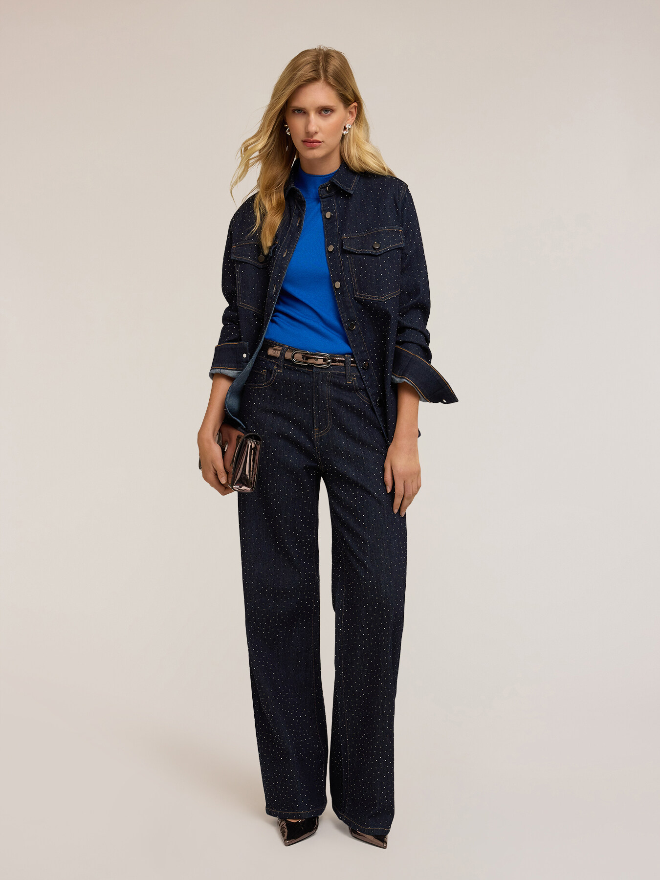 Denim shirt with micro studs image number 2