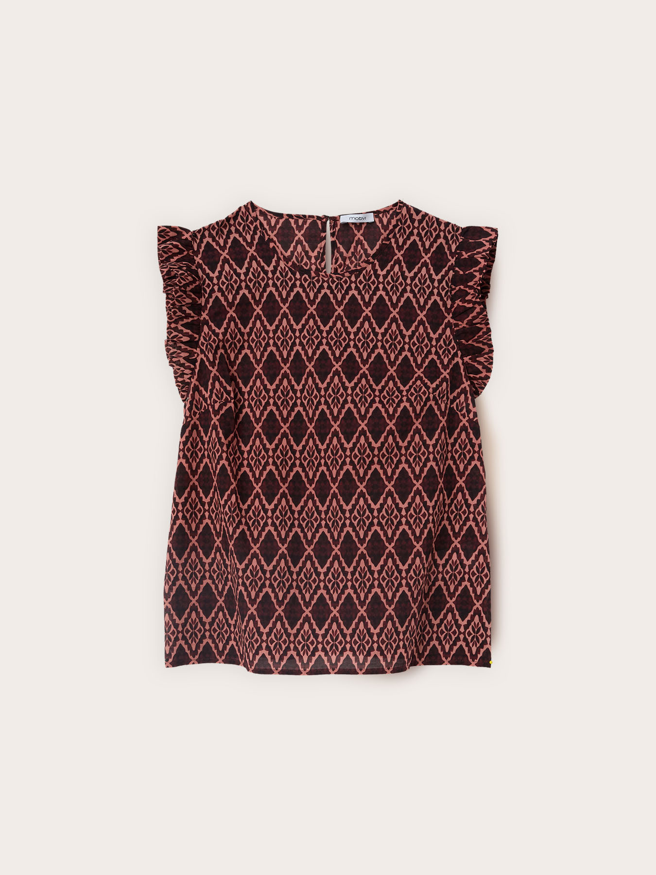 Cotton voile blouse with print and ruffle image number 4