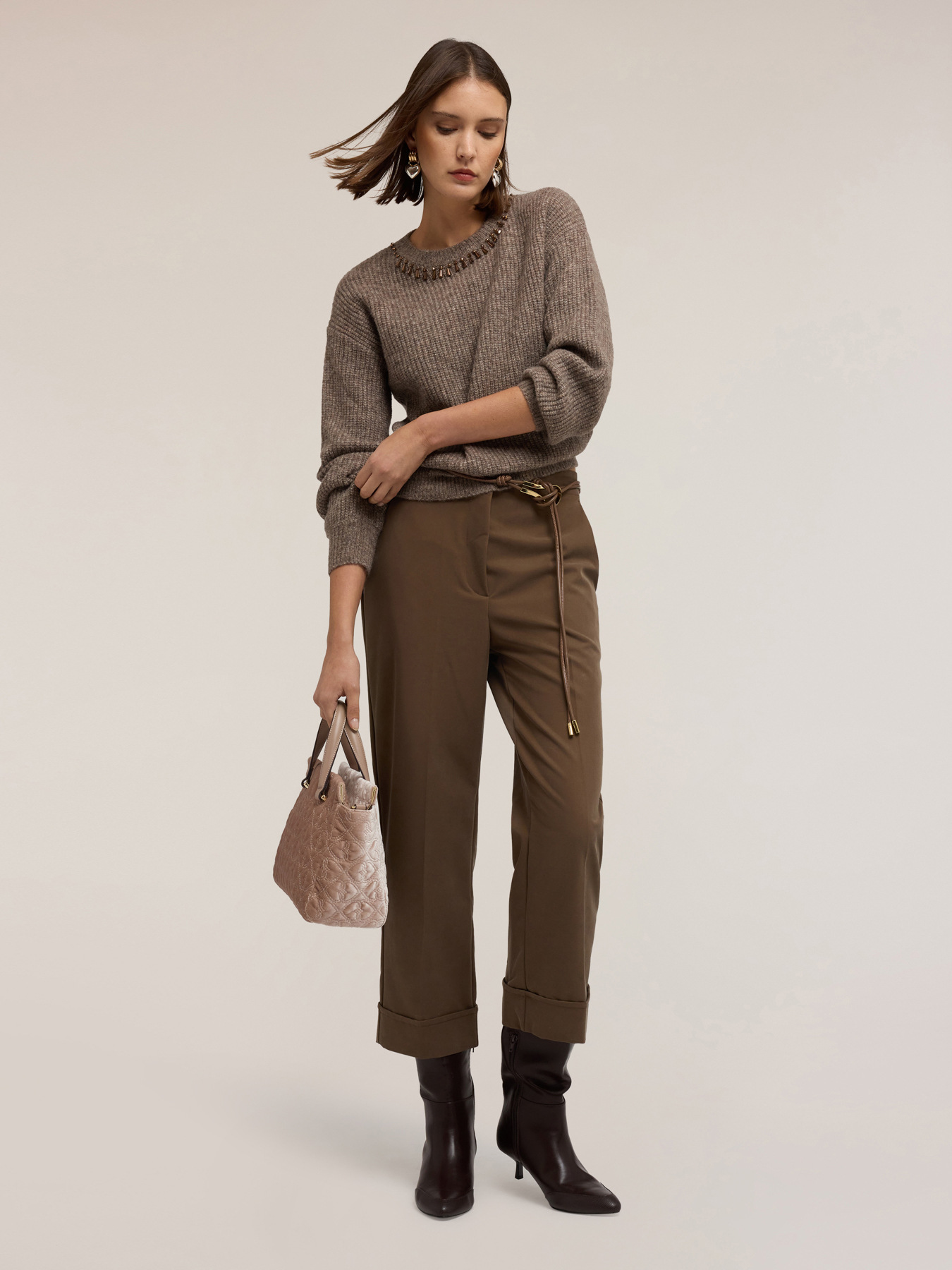 Maglia a coste misto lana con pietre image number 0