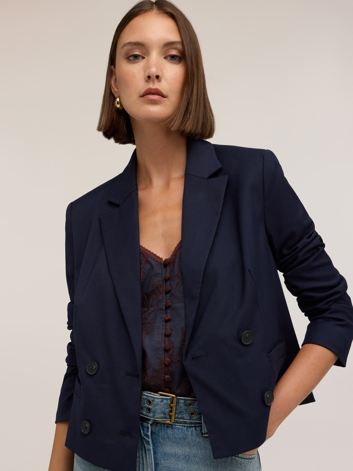 Double-breasted short jacket in cady image number 3