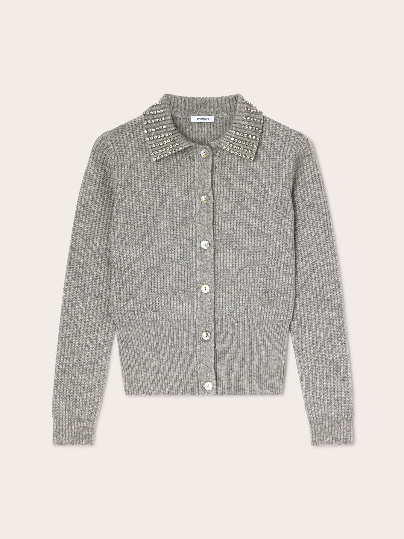 Knit cardigan with jeweled collar image number 4