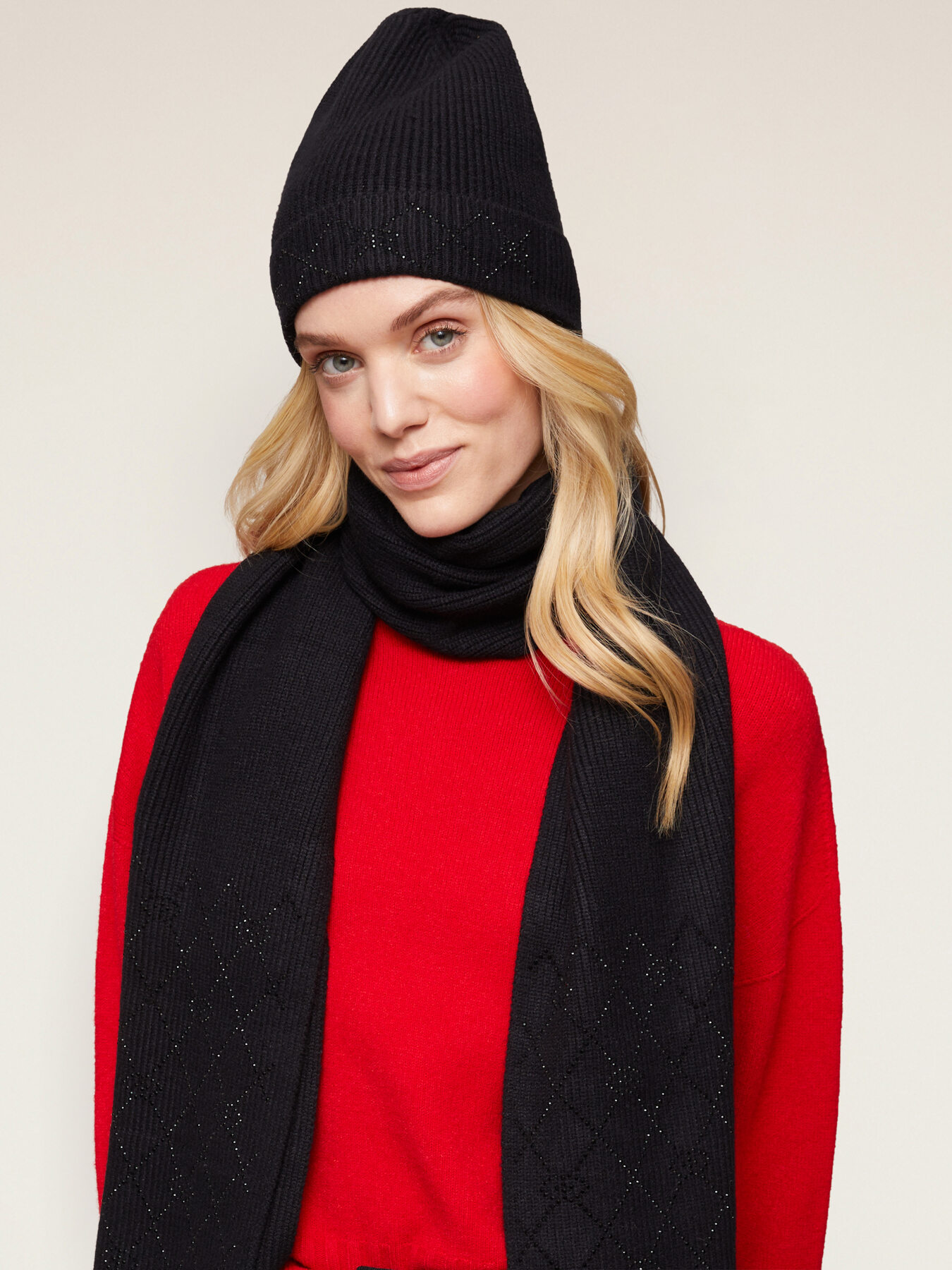 Scarf with micro rhinestones, Double Love pattern image number 2