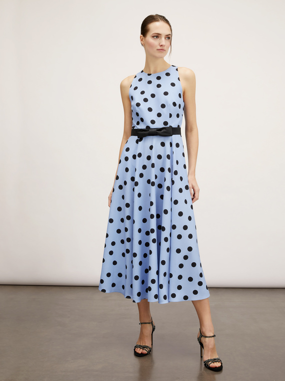 Polka dot patterned midi dress with bow