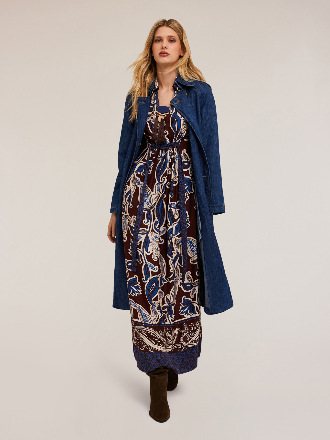 Robe longue en viscose &agrave; imprim&eacute; foulard image number 2