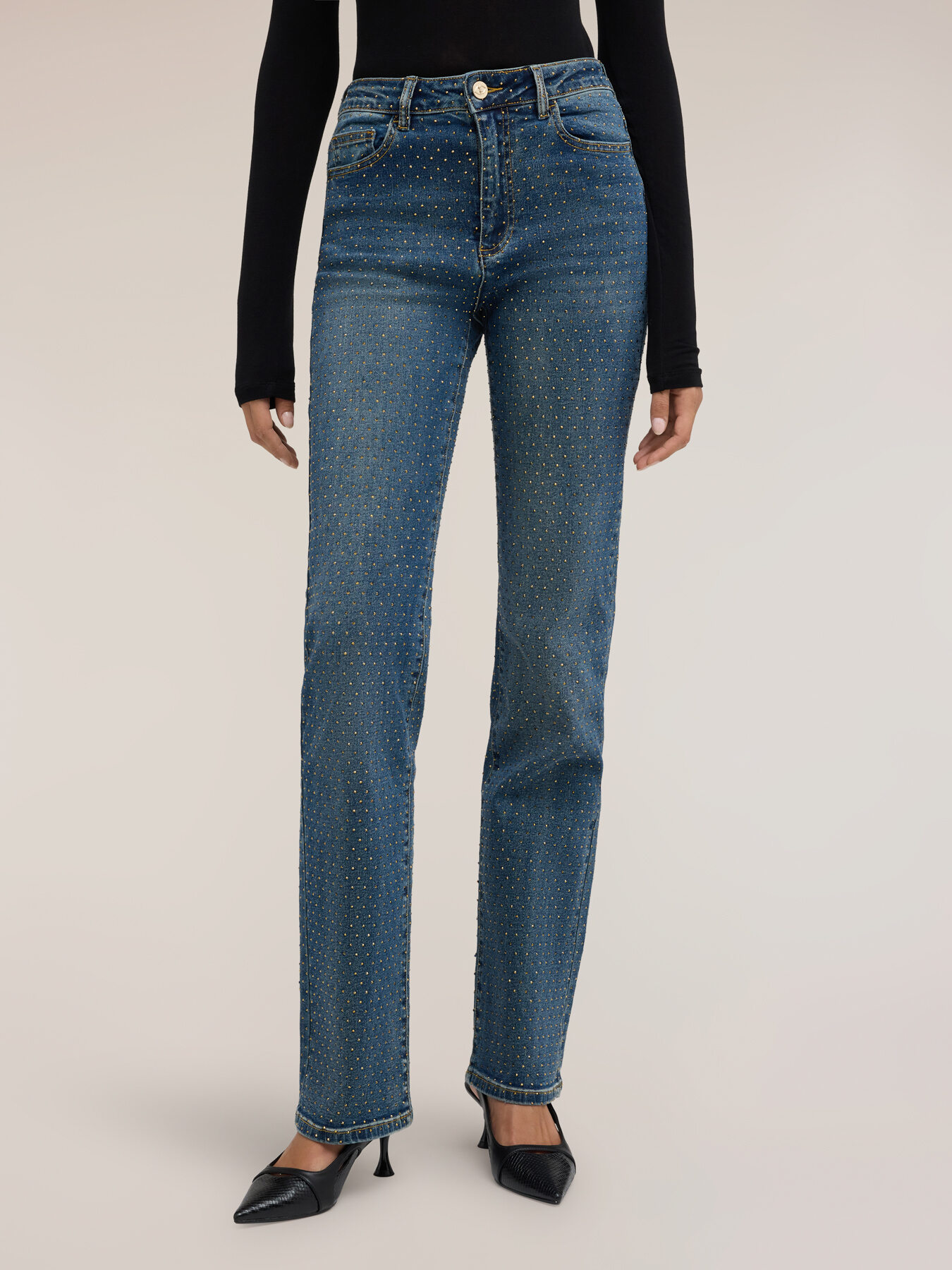 Wide fit jeans with all-over micro-rhinestones image number 2