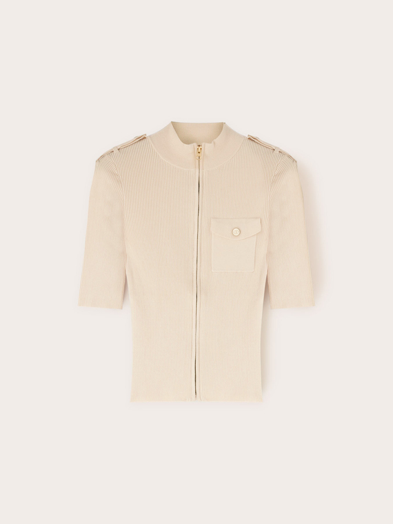 Ribbed cardigan with epaulettes