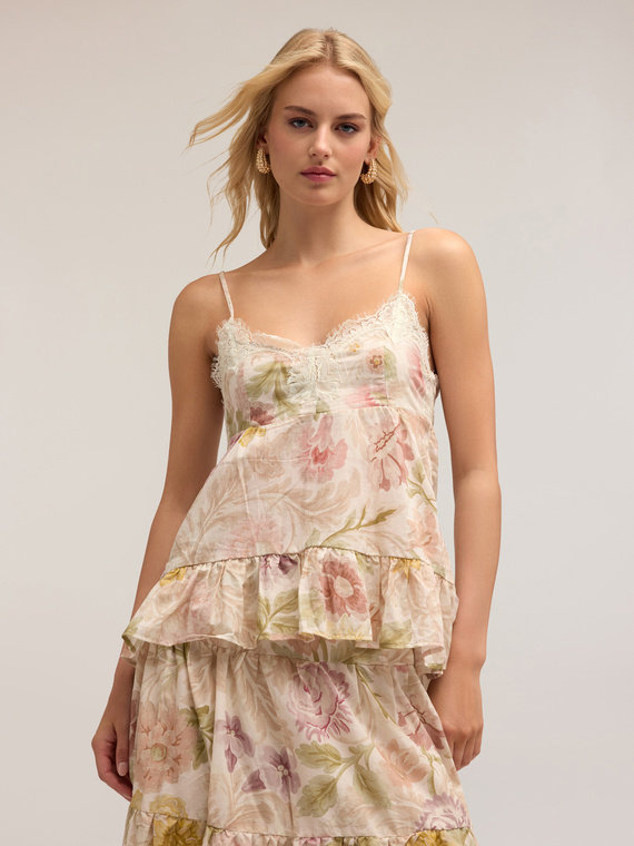 Motivi Top in mussola di cotone fantasia floreale Donna, Rosa cipria, Taglia 46