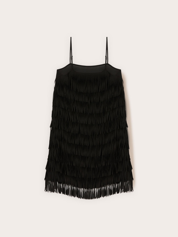 Vestido corto en georgette con flecos