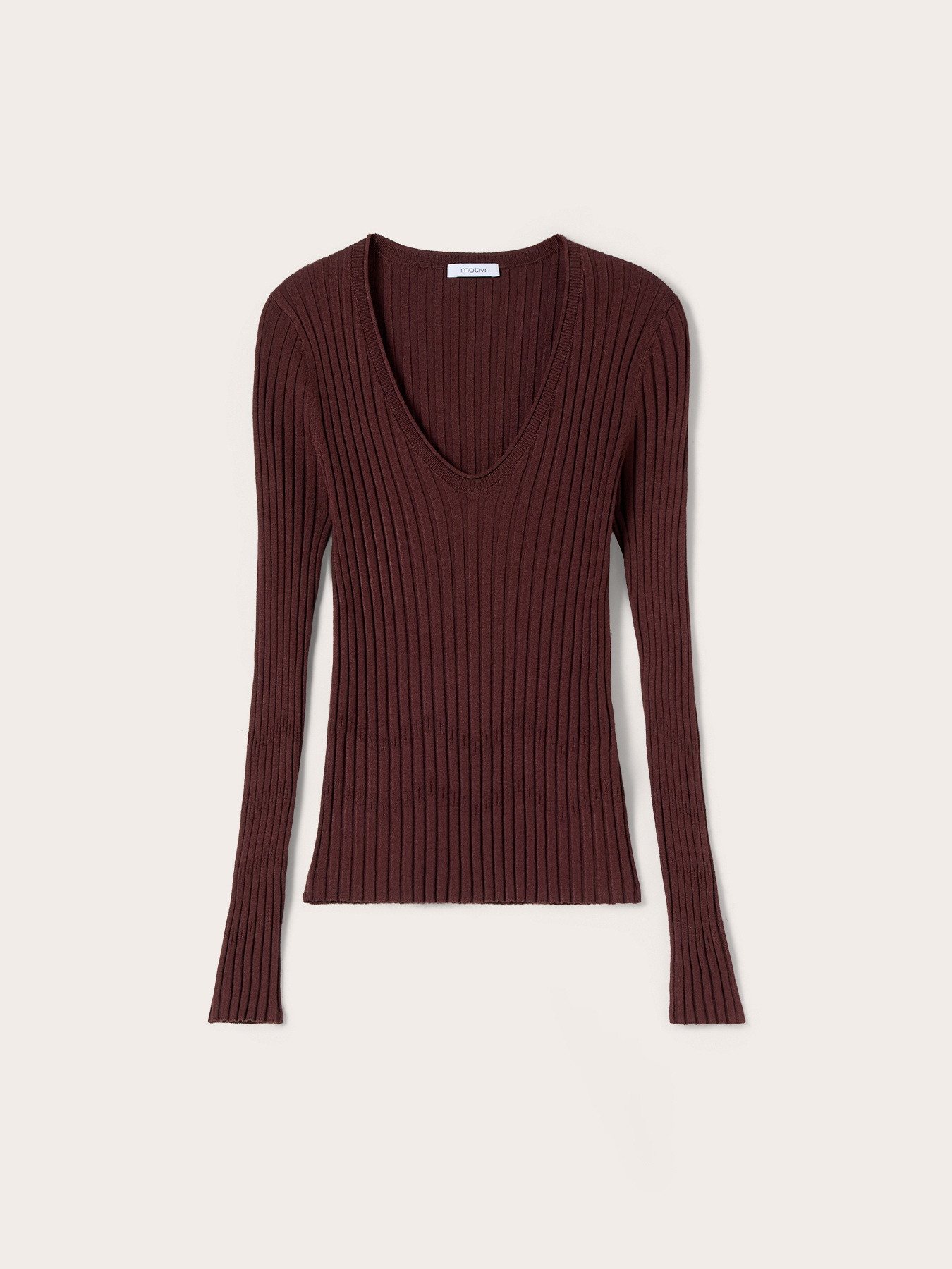 Flat rib knit sweater with V-neck image number 4
