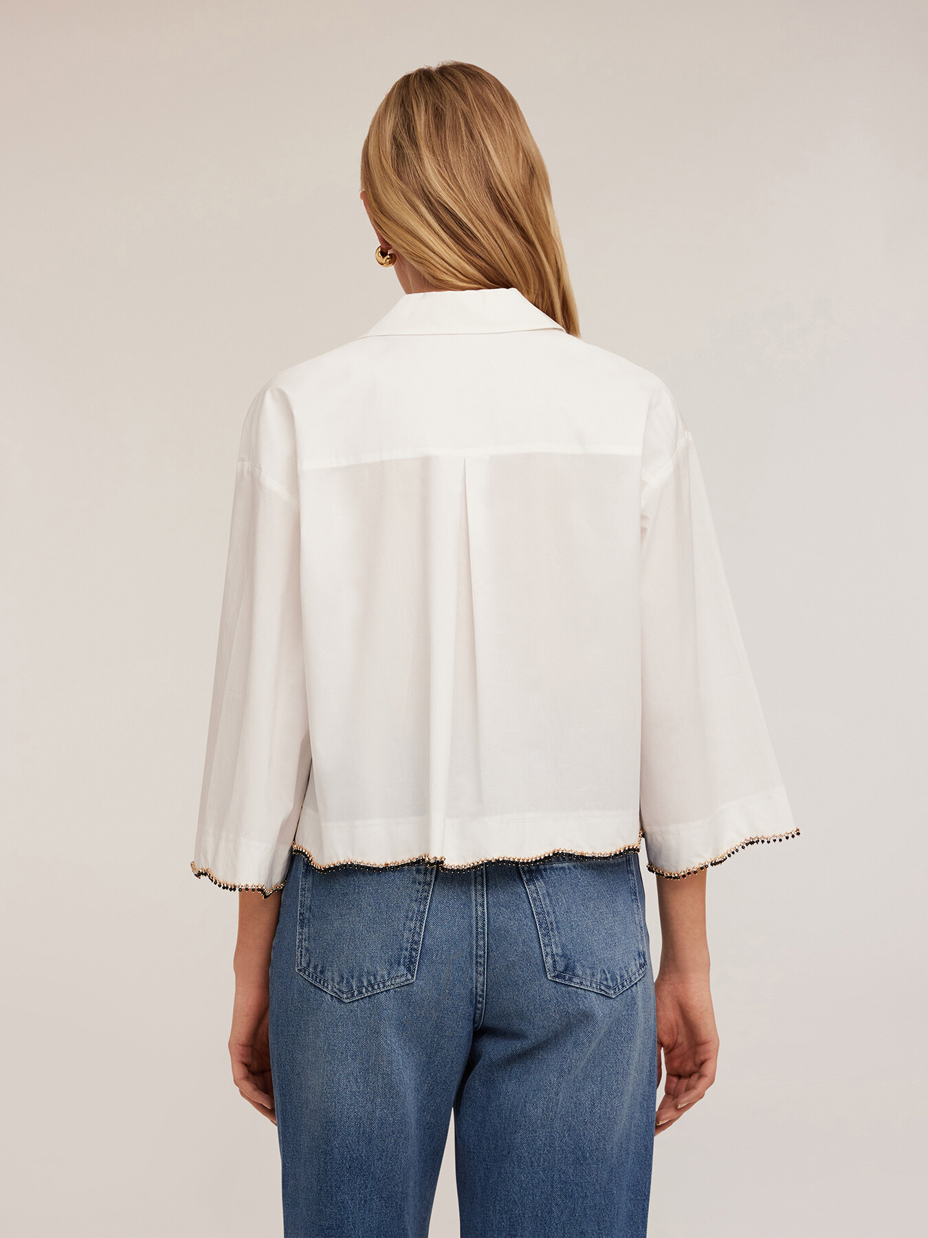 Hemdbluse im Crop-Optik mit Perlenstickerei image number 1