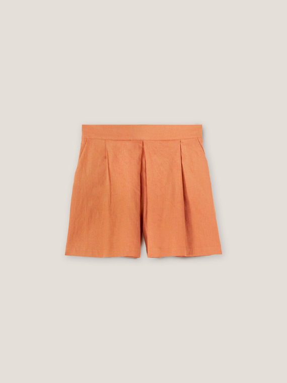 Shorts con pieghe in lino viscosa