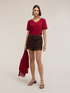 Mixed linen T-shirt with gold-colored trim image number 2