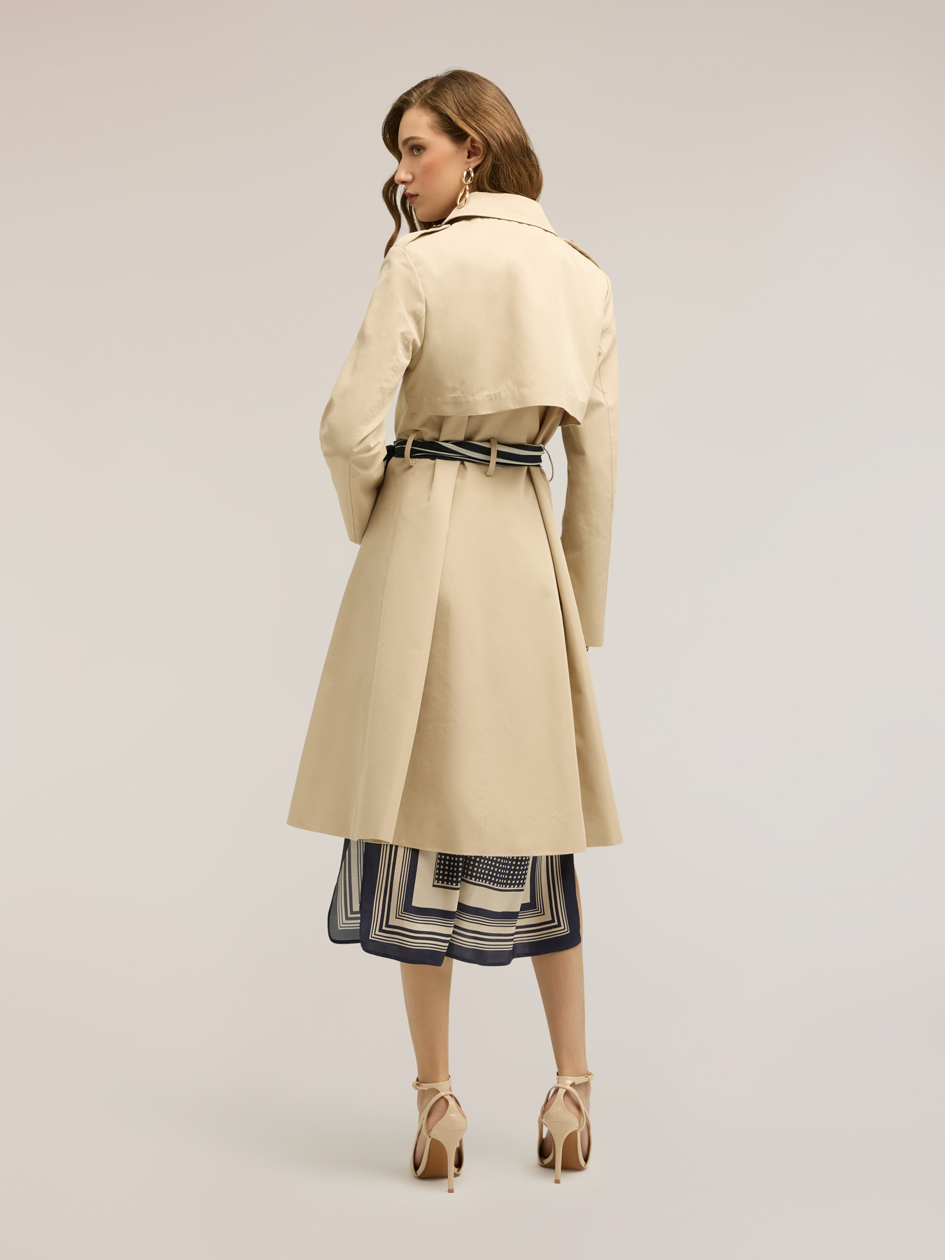 Mixed cotton drill trench coat with double belt image number 0