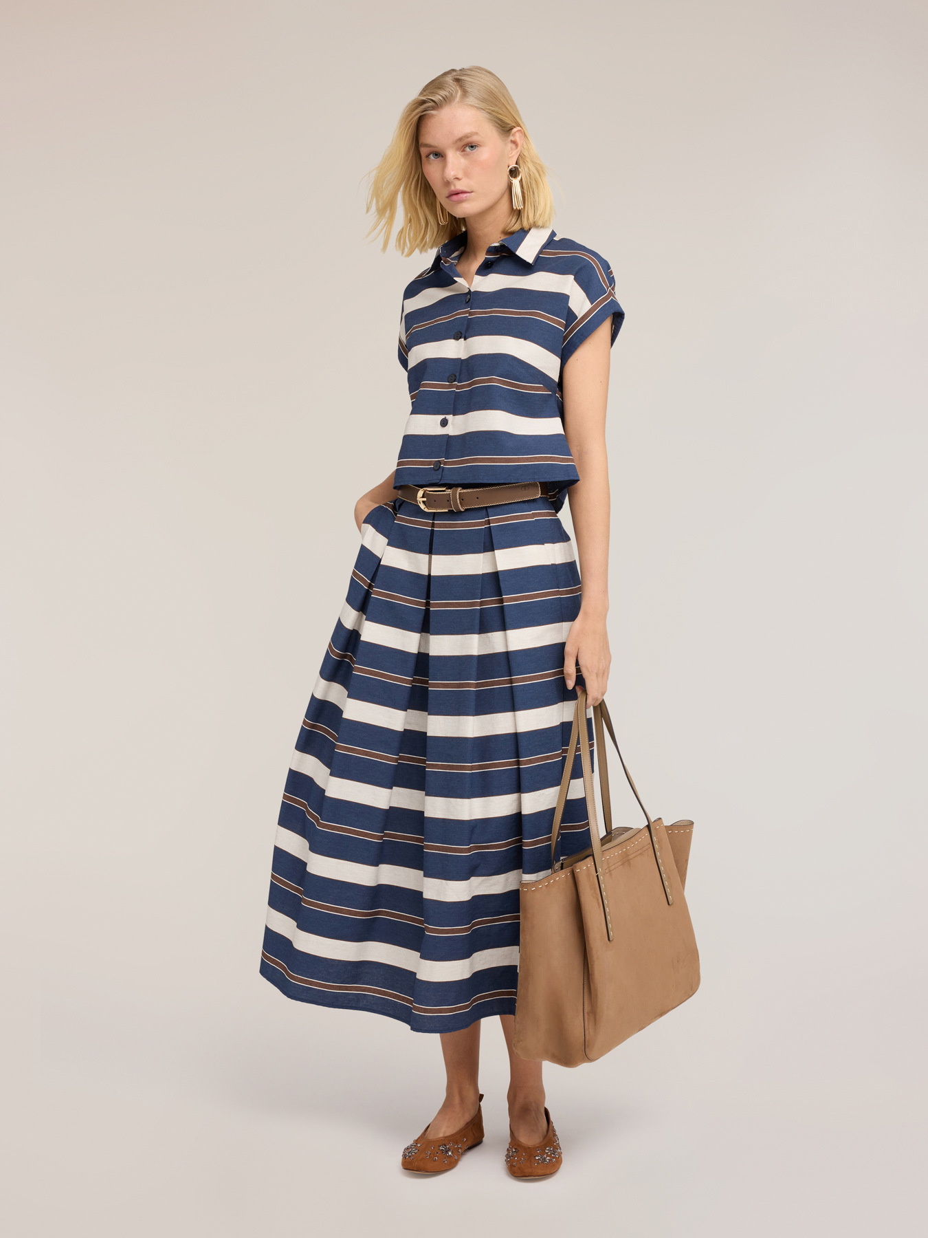 Striped cotton blend boxy shirt image number 0