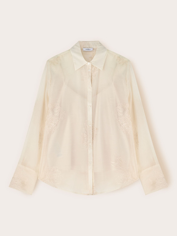 Organza shirt with floral embroidery