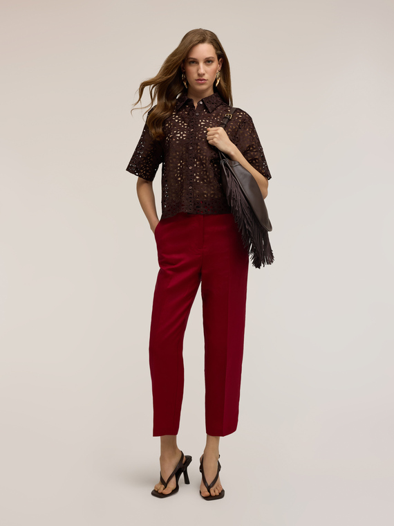 Regular fit linen blend trousers