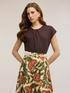 Mixed linen T-shirt with draping image number 0