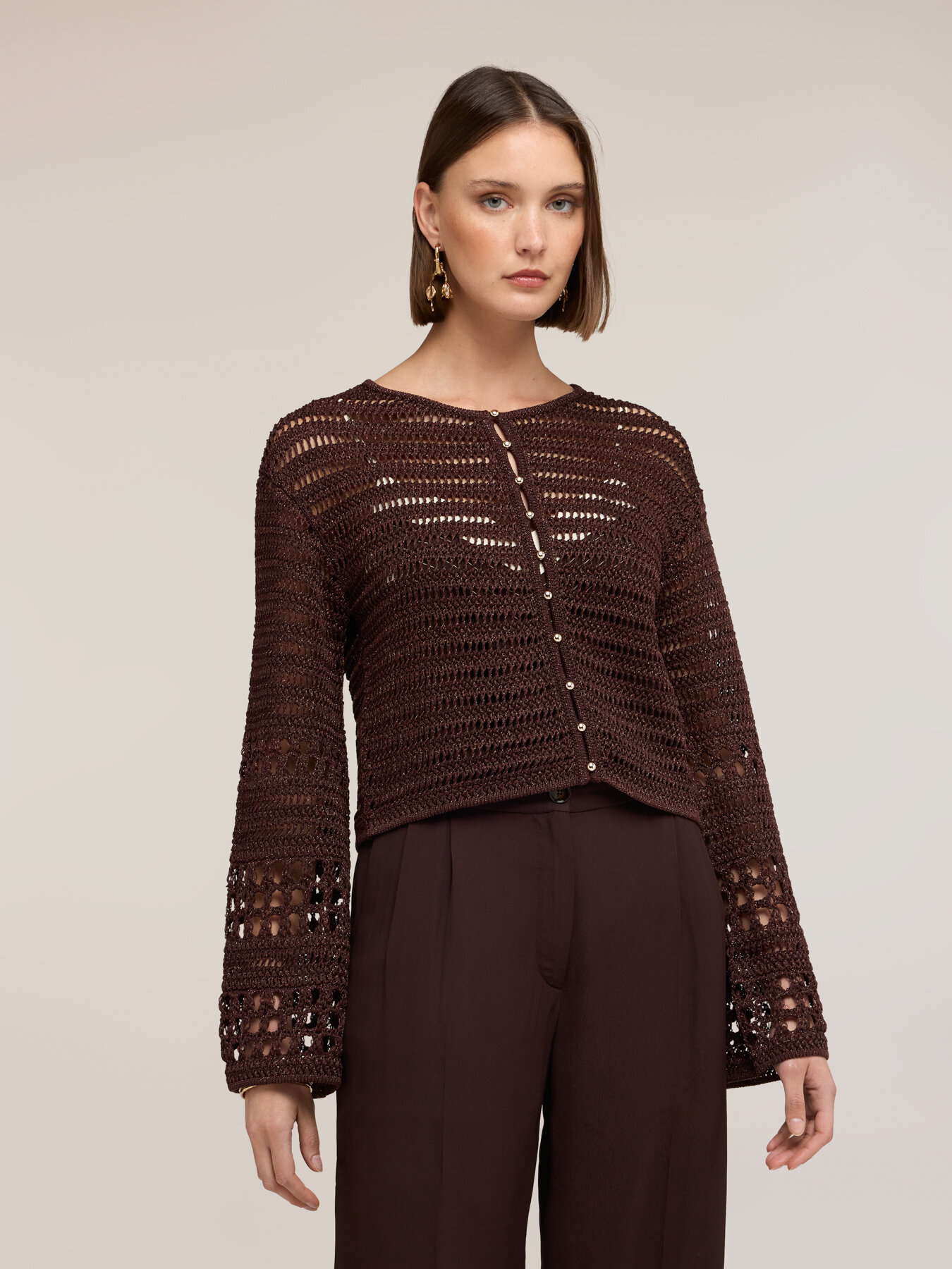 Cardigan aus durchbrochener Strickware mit Lurex-Mix image number 2