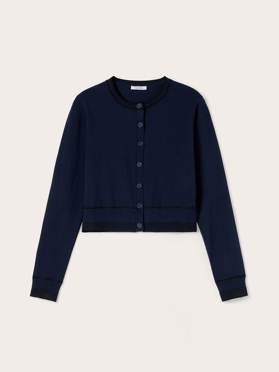 Kurze Strickjacke aus Viskose mit kontrastierenden Kanten