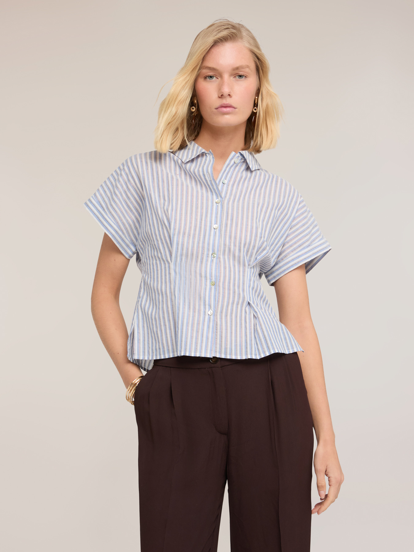 Musselin-Hemd mit Lurex-Streifen image number 0