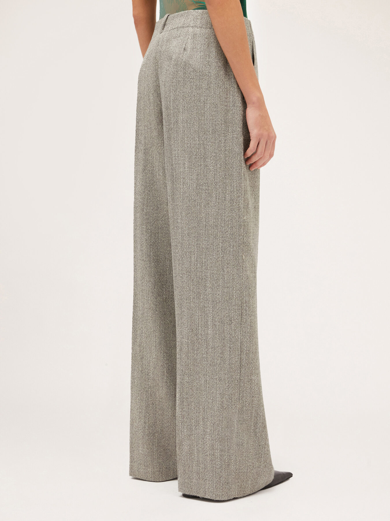 Pantaloni tip palazzo din țesătură diagonală image number 1