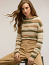 Kurzer gestreifter Strickpullover mit Lochmuster image number 0