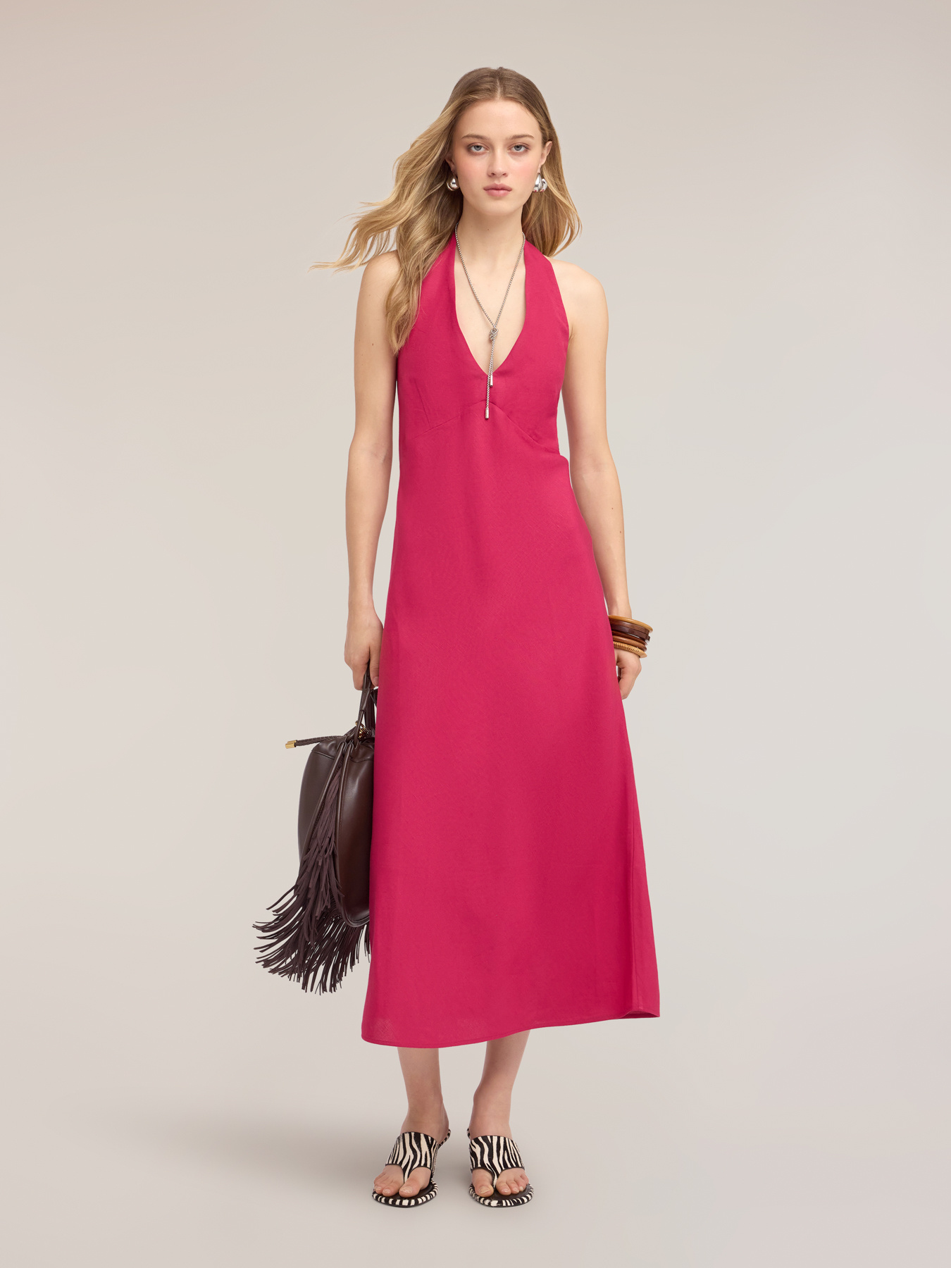 Langes A-Linien-Kleid aus Leinenmischung image number 0