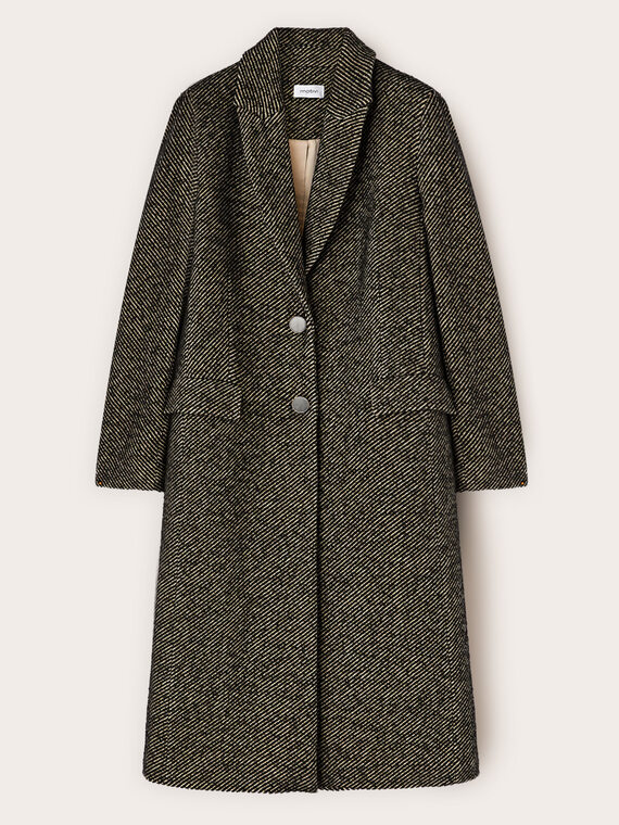 Palton lung din țesătură vopsită &icirc;n fir