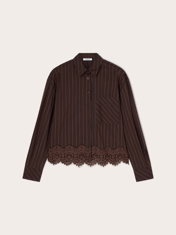 Striped poplin shirt with lace