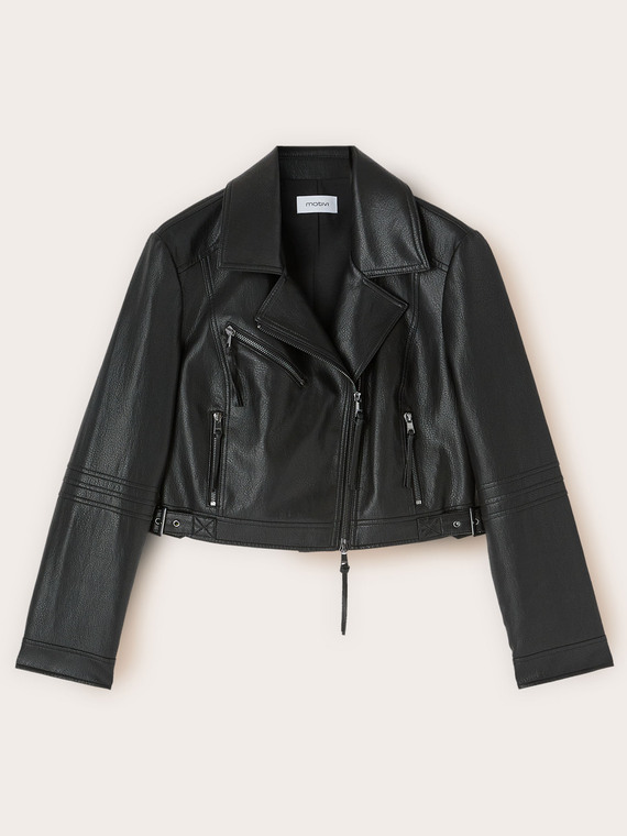 Biker jacket with asymmetric zip