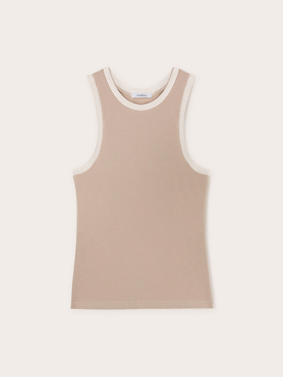Ribbed tank top with lurex trims