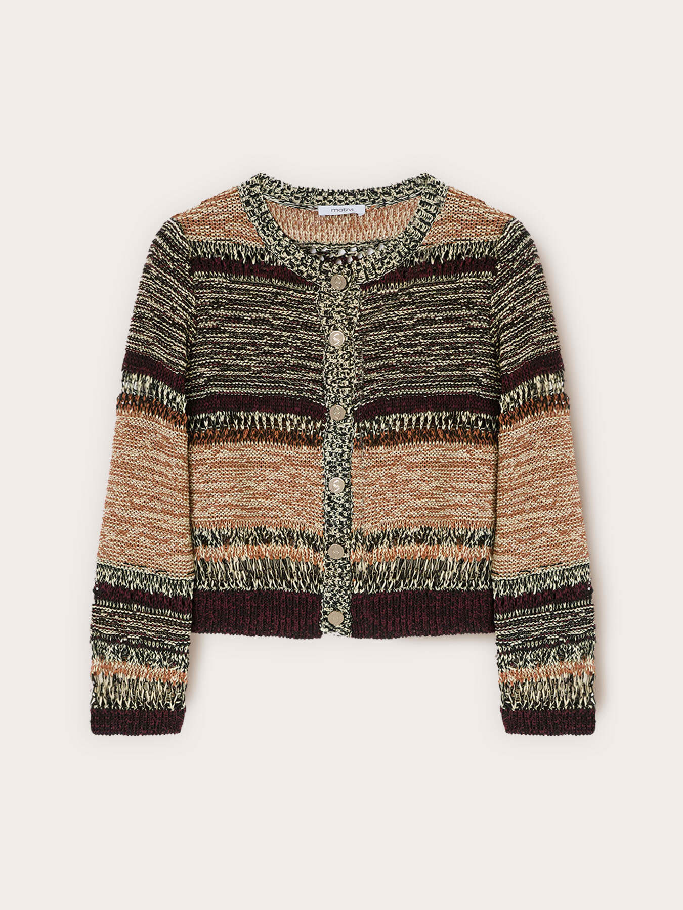 Short striped openwork knit cardigan image number 0