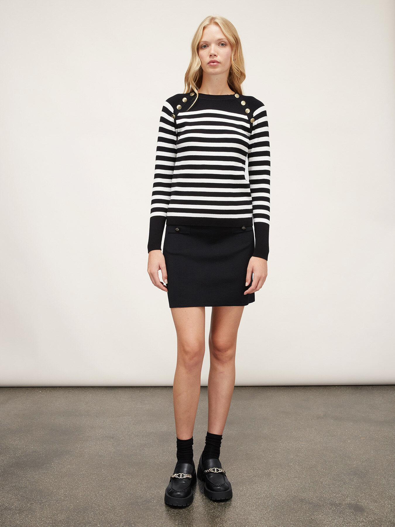 Striped button feature sweater image number 3
