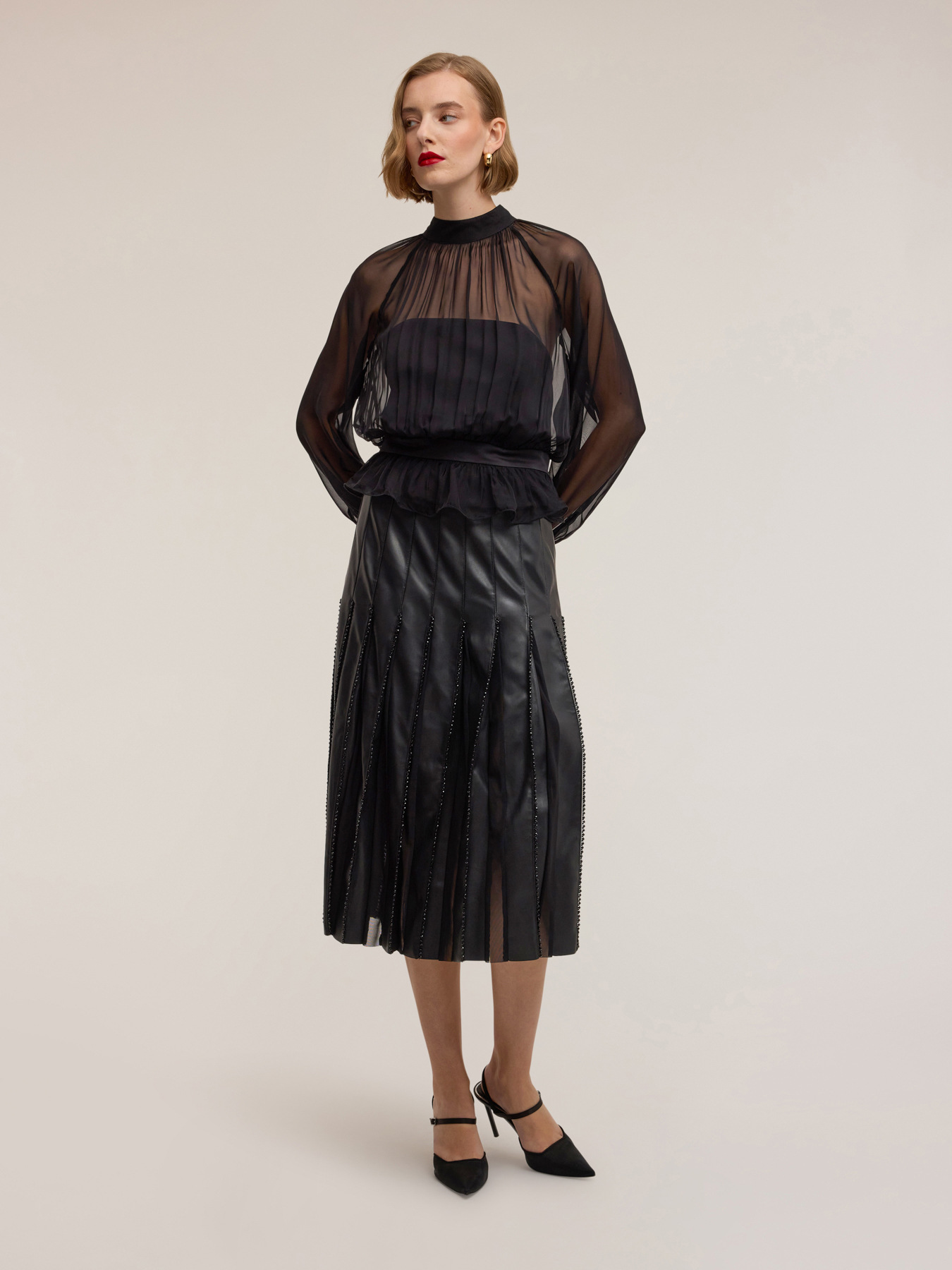 Fustă plisată din țesătură laminată Smart Couture image number 0