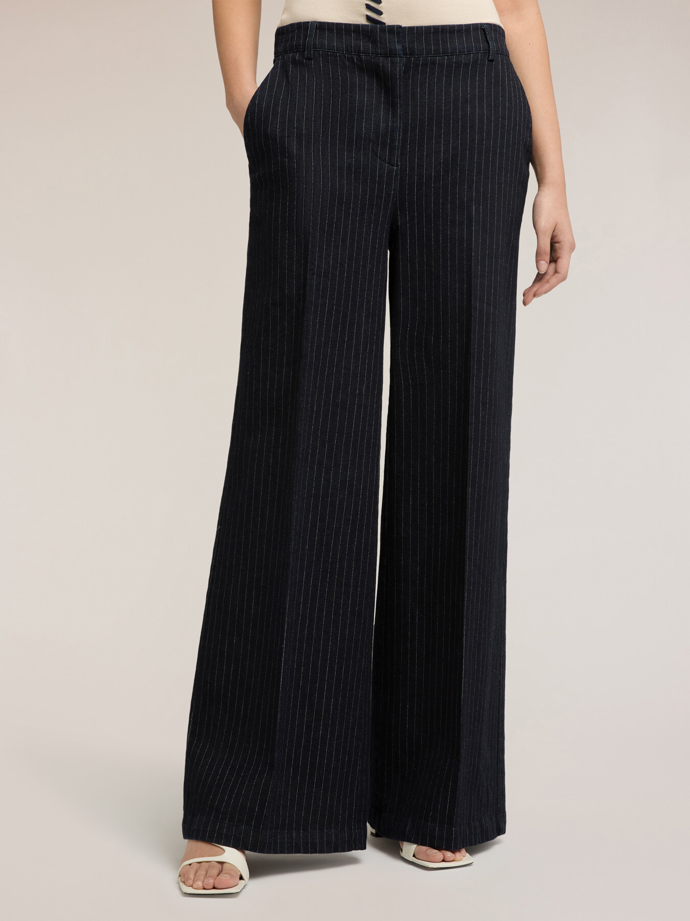 Pinstripe palazzo jeans in denim image number 2