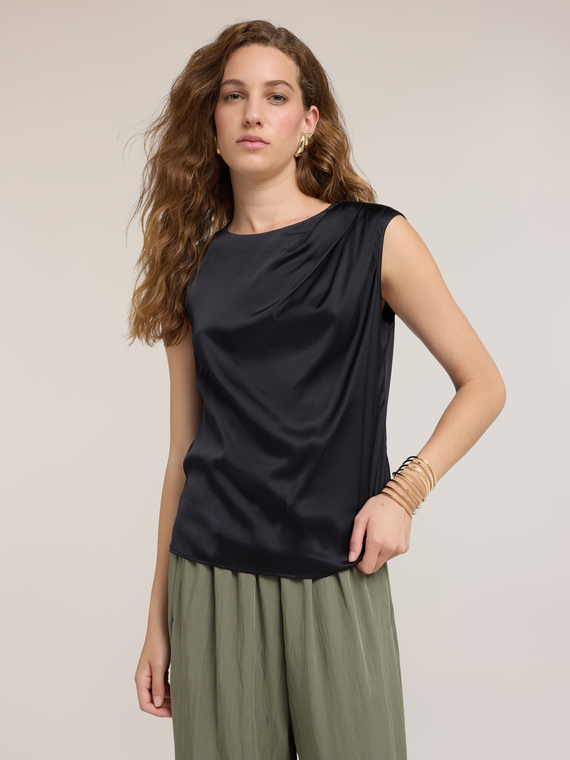 Satin top with asymmetric draping