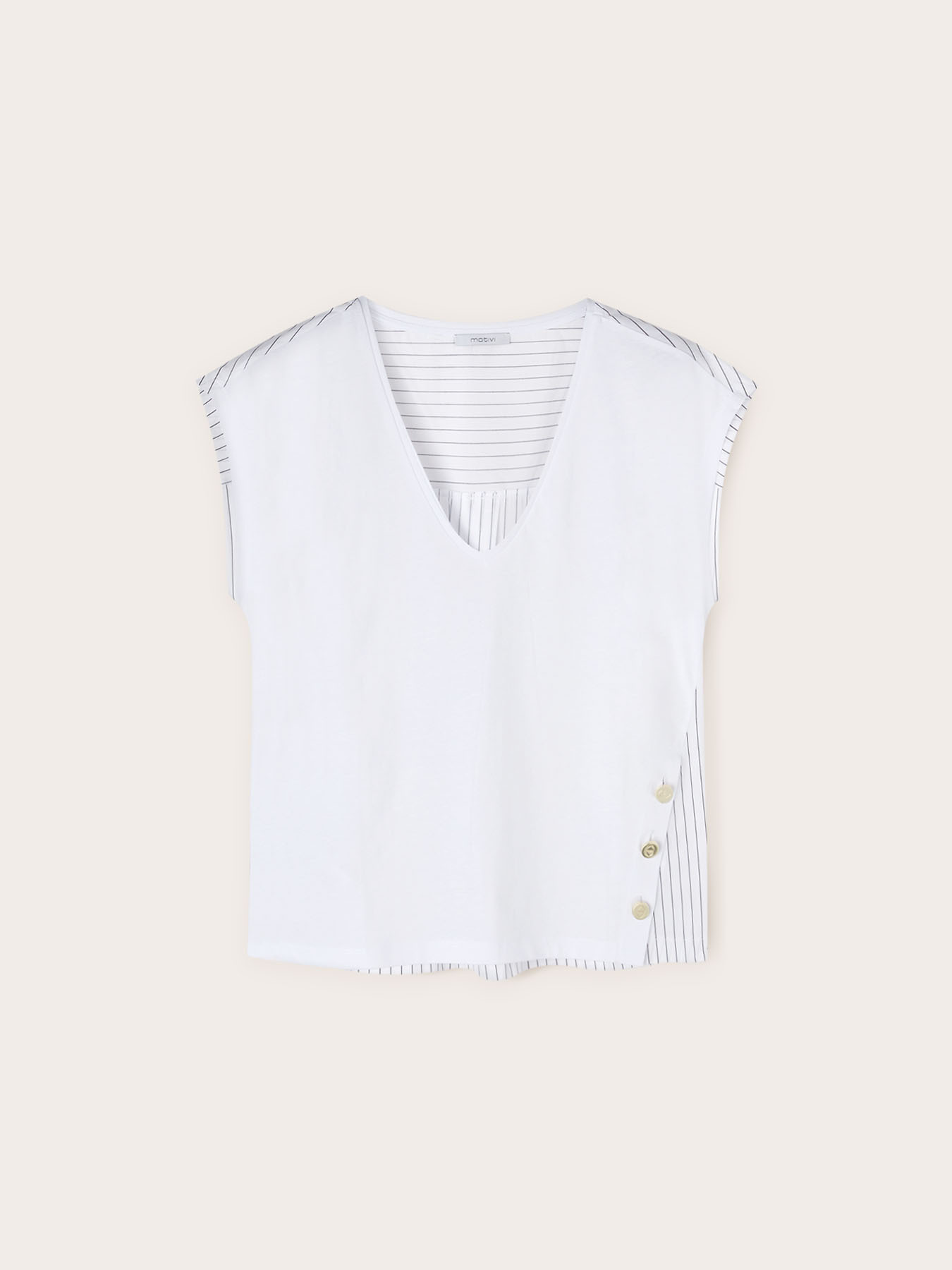 T-shirt with striped poplin insert image number 4