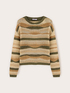 Kurzer gestreifter Strickpullover mit Lochmuster image number 4