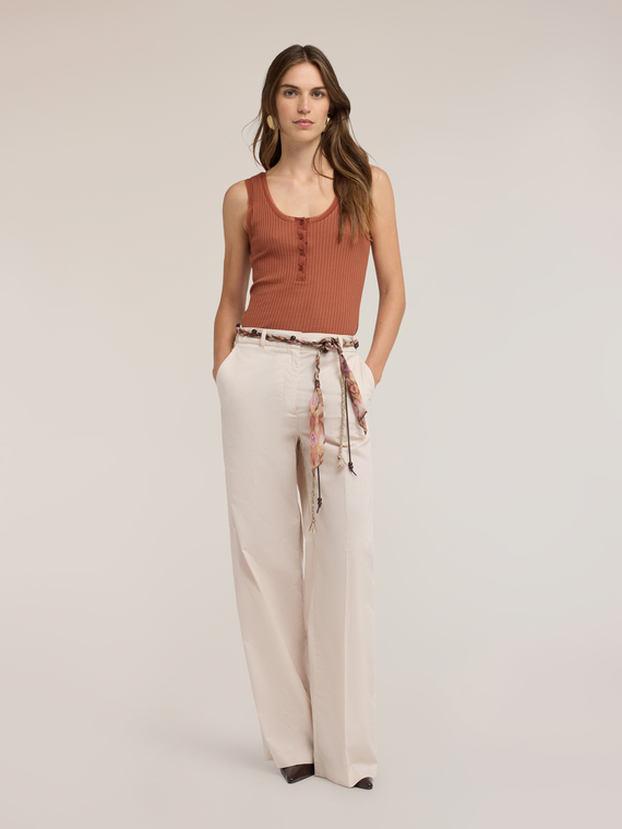 Wide-leg cotton trousers with belt