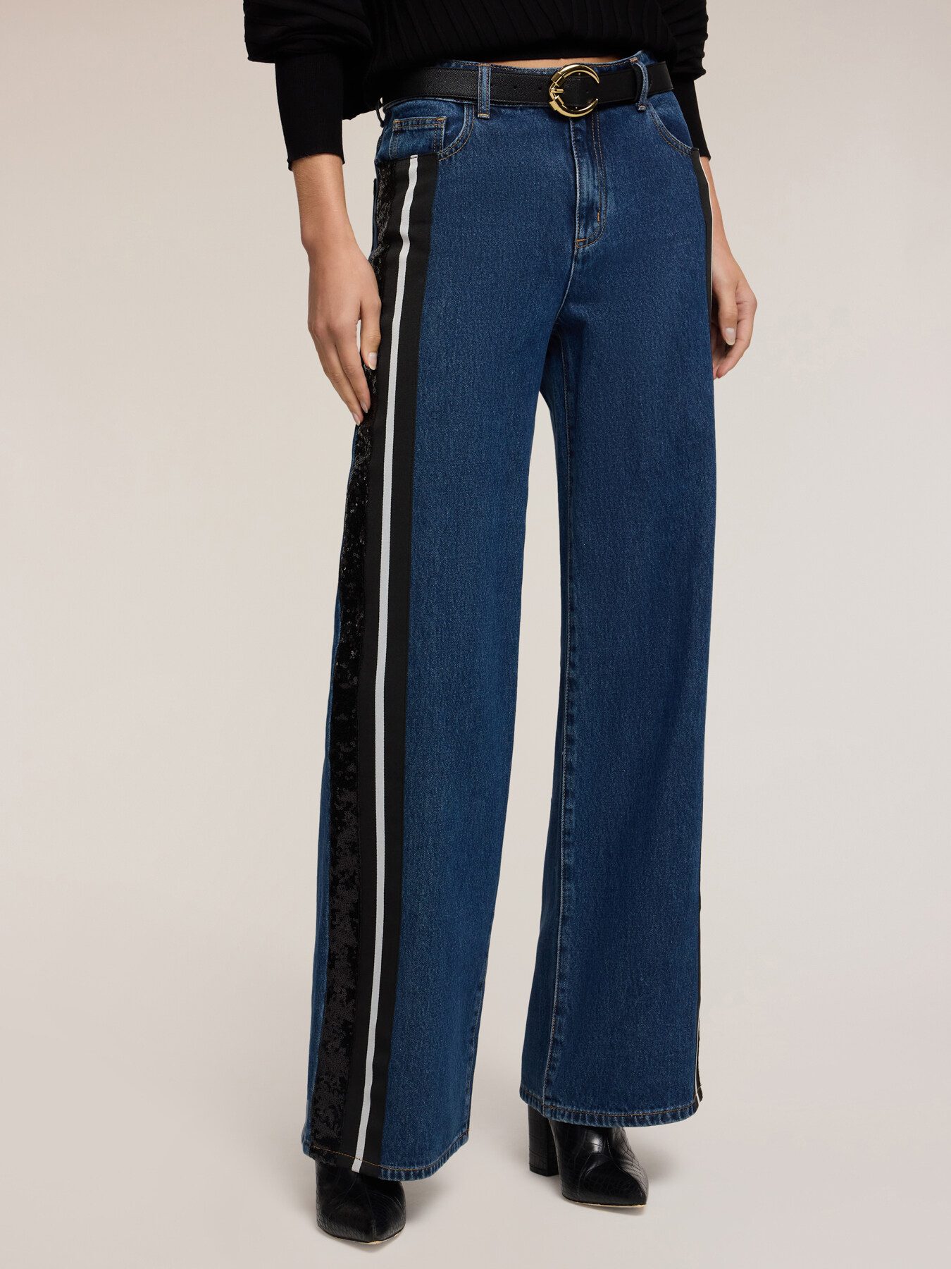 Palazzo jeans with side bands image number 2