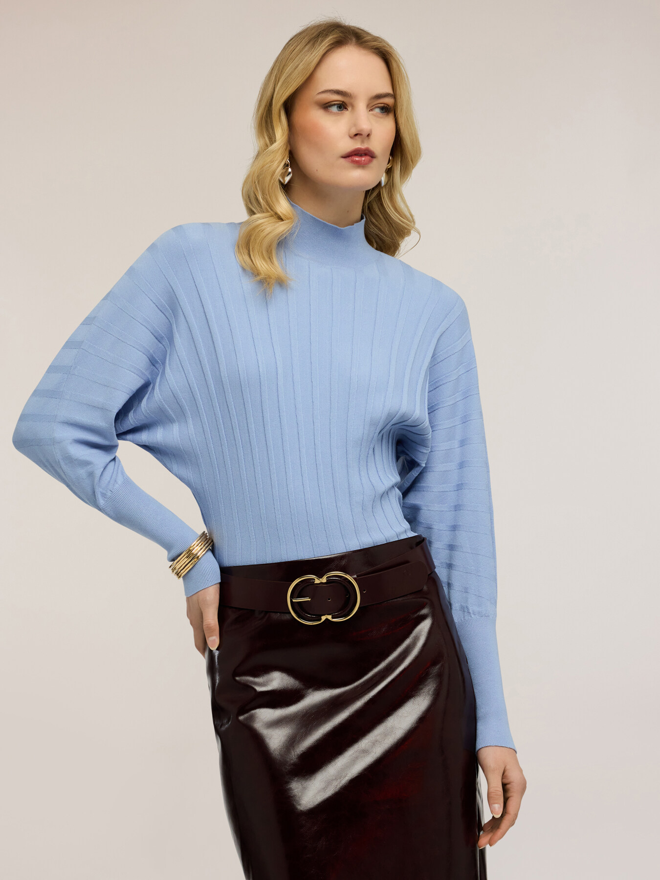 Oversized flat rib knit sweater image number 3
