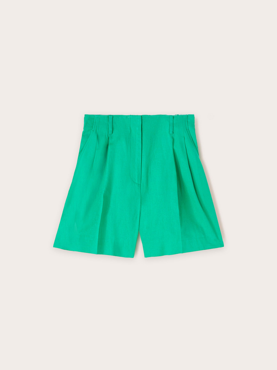 Linen blend pleated shorts