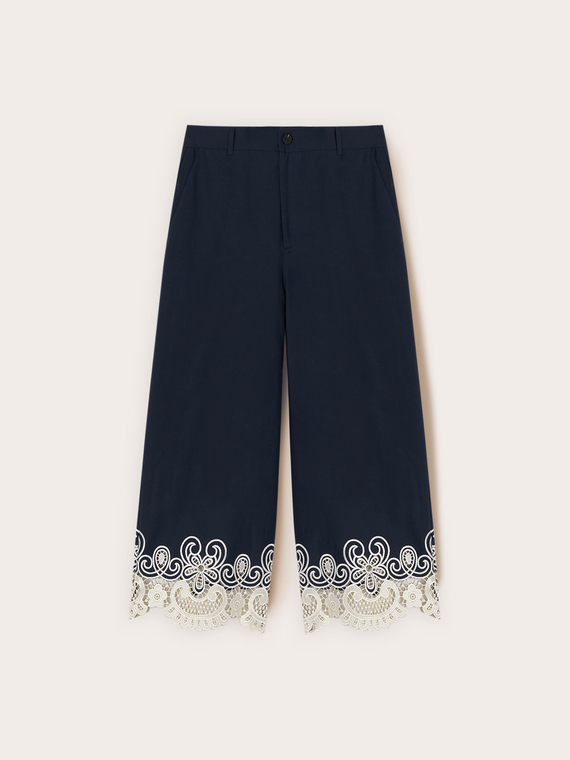 Cropped poplin trousers with lace
