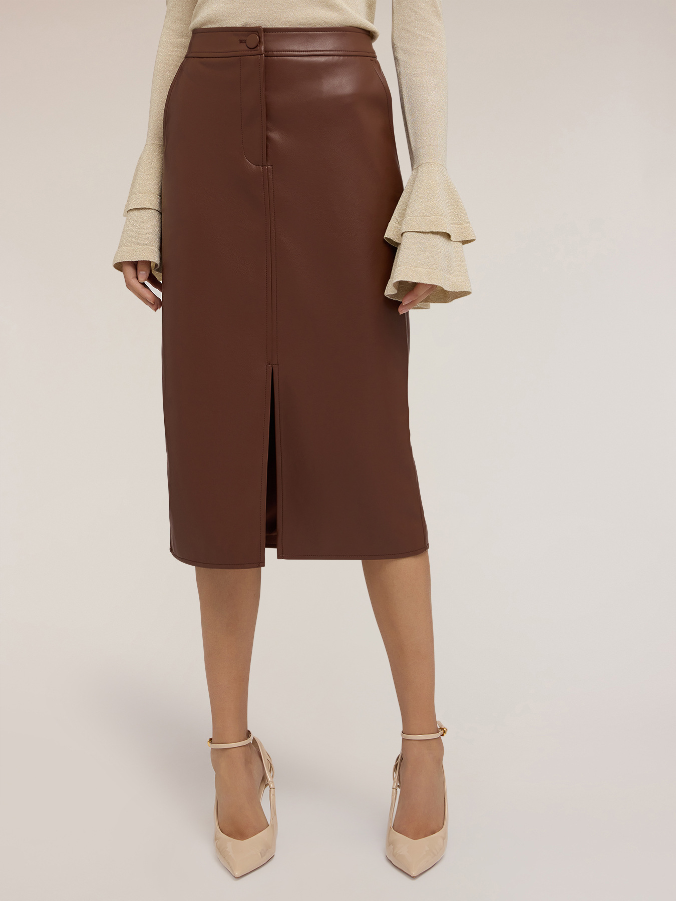 Pencil skirt in coated fabric image number 2