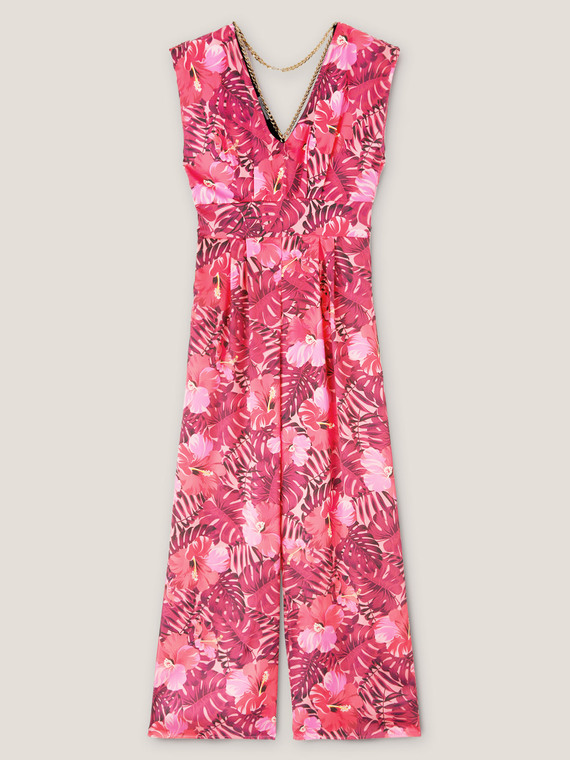 Elegant jumpsuit with floral patterned chain