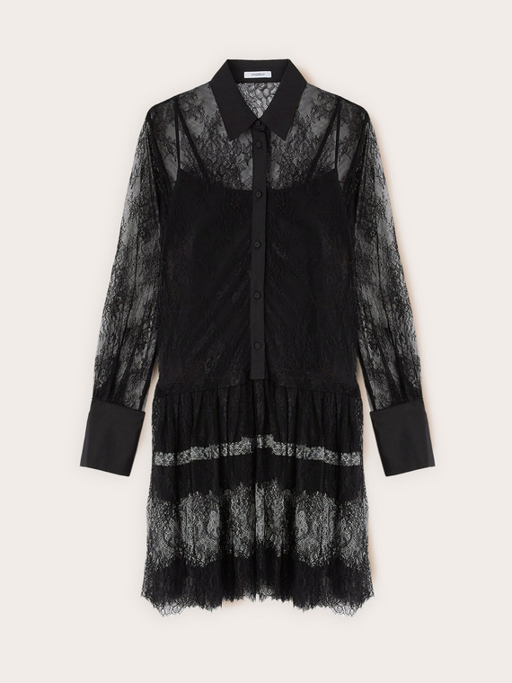 Robe chemisier en dentelle &agrave; volants