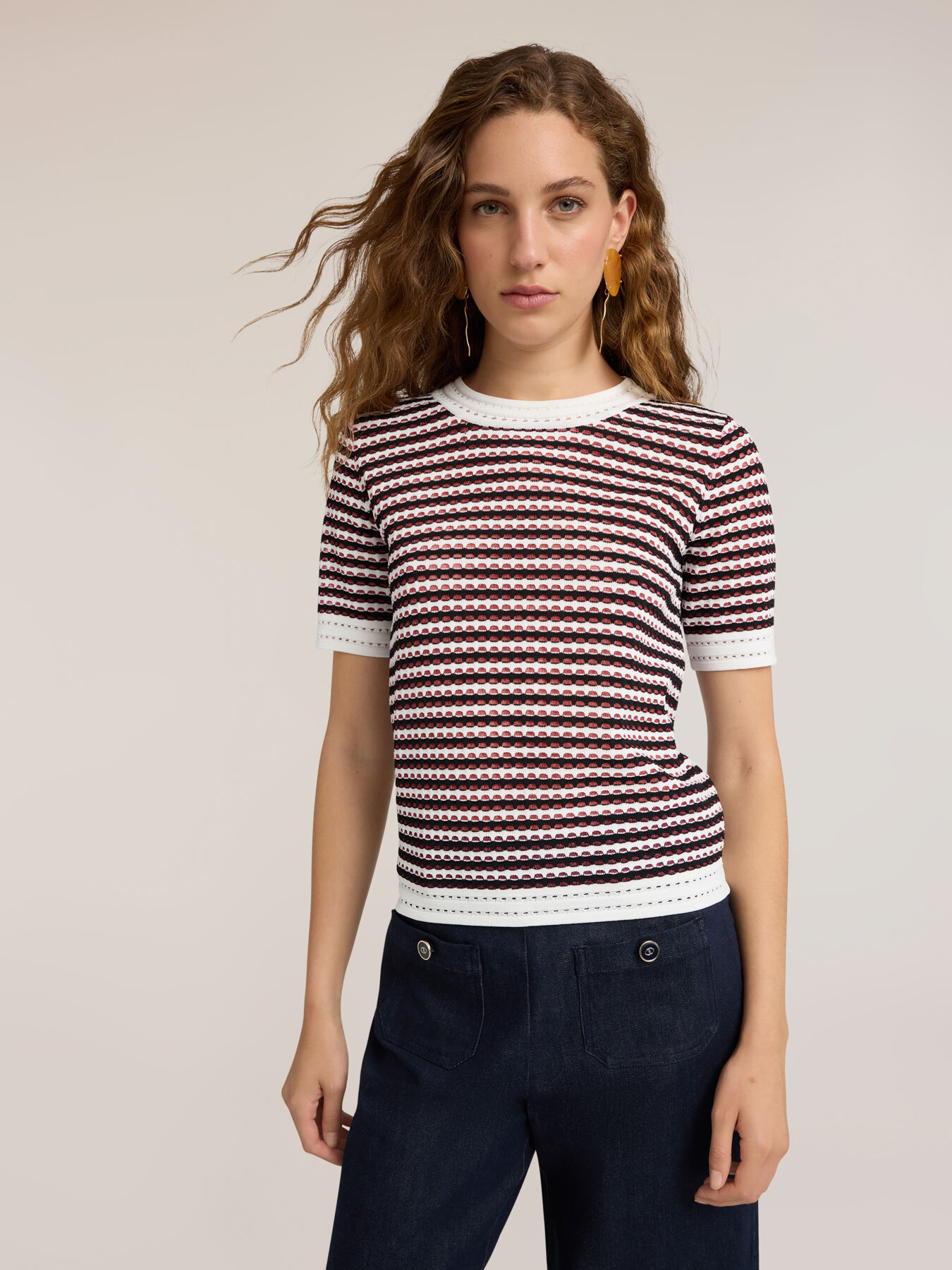 Striped openwork viscose blend sweater image number 0